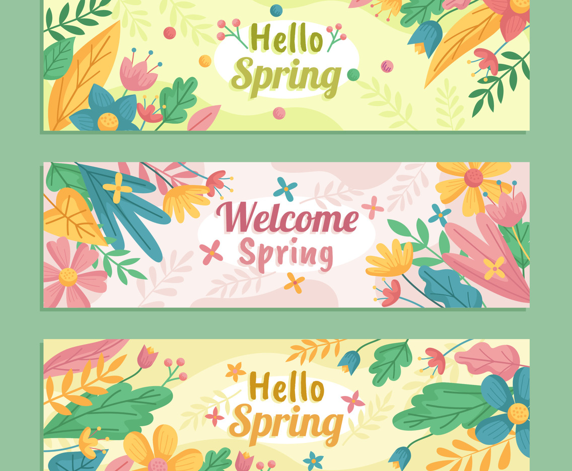 Spring Elements of Floral Banner Set