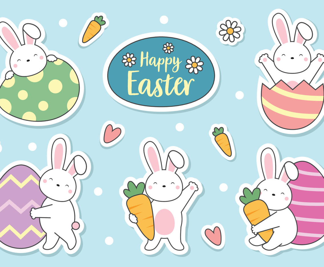 Rabbit Character on Happy Easter Sticker Set