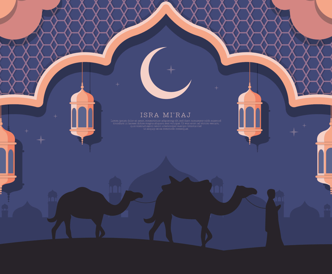 Isra Mi'raj Background with Lantern and Mosque