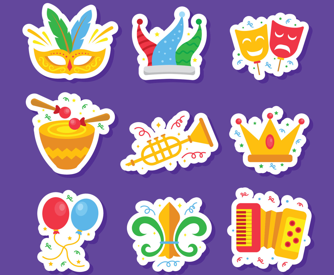 Set of Mardi Gras Festivity Element Stickers