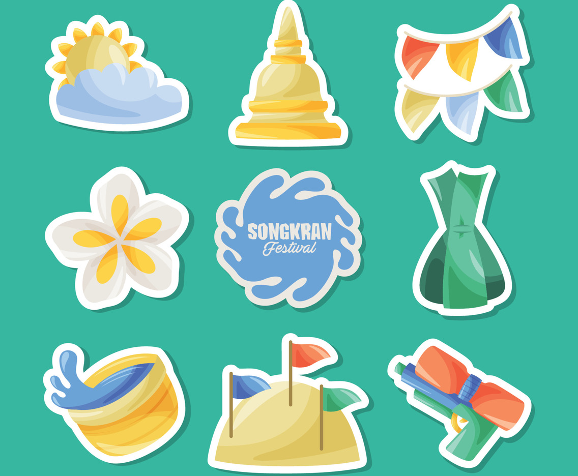 Songkran Festival Doodle Element Sticker Collection