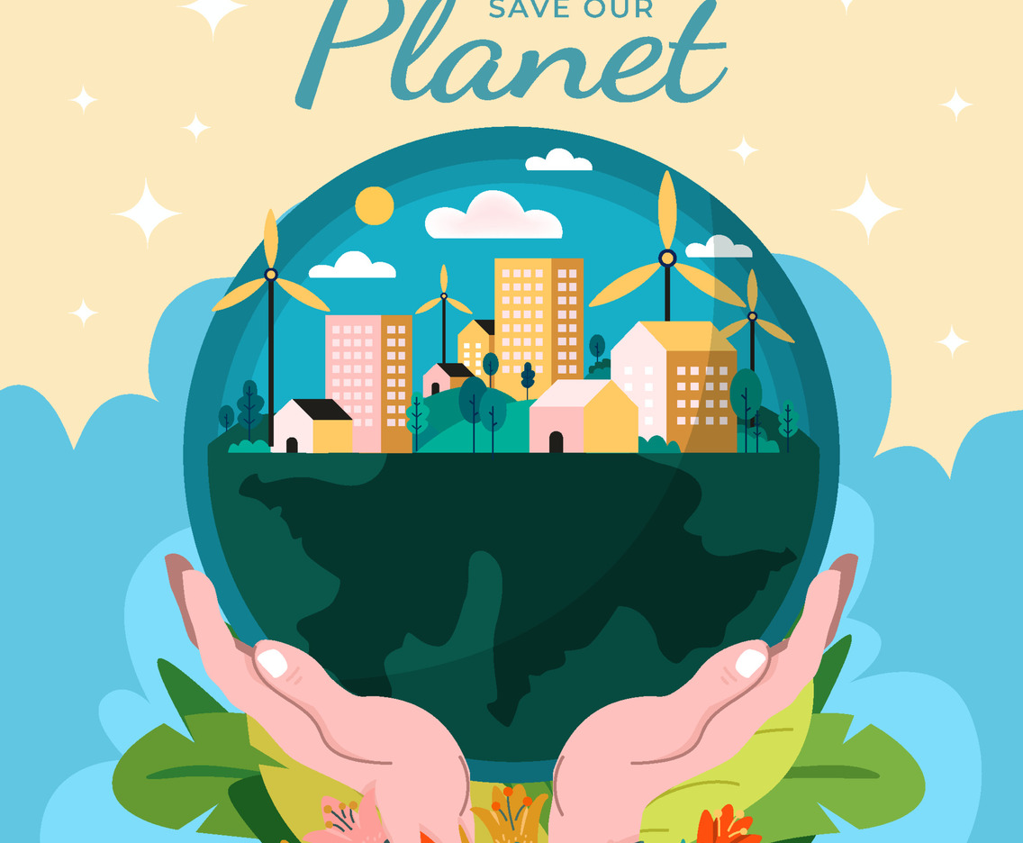 Hands Holding Green Nature Earth With Flowers Concept