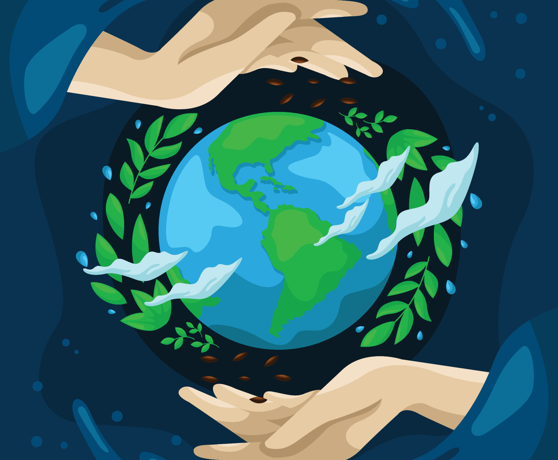 Happy Earth Day with Hands and World