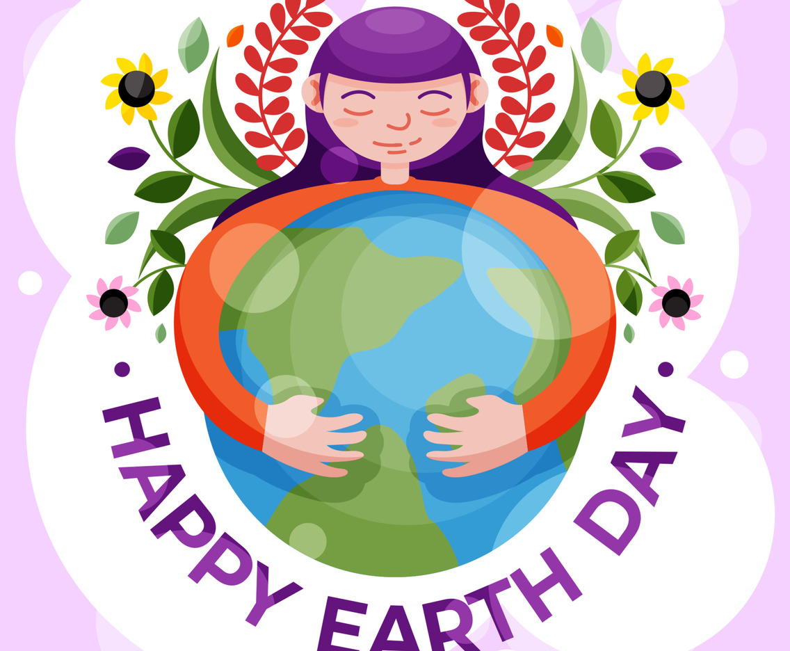 Happy Earth Day Girl Hug an Earth Globe Background
