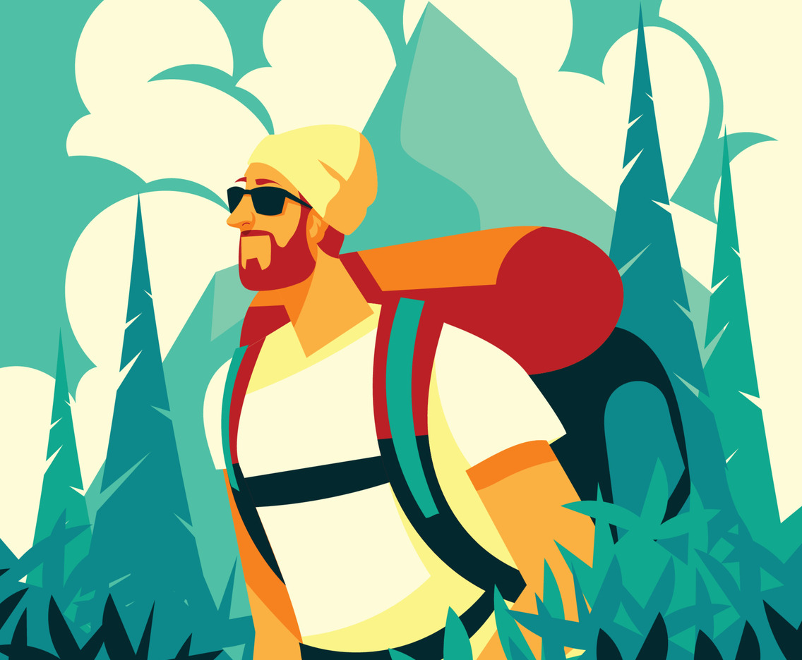 Mountain Hiker With His Back Pack