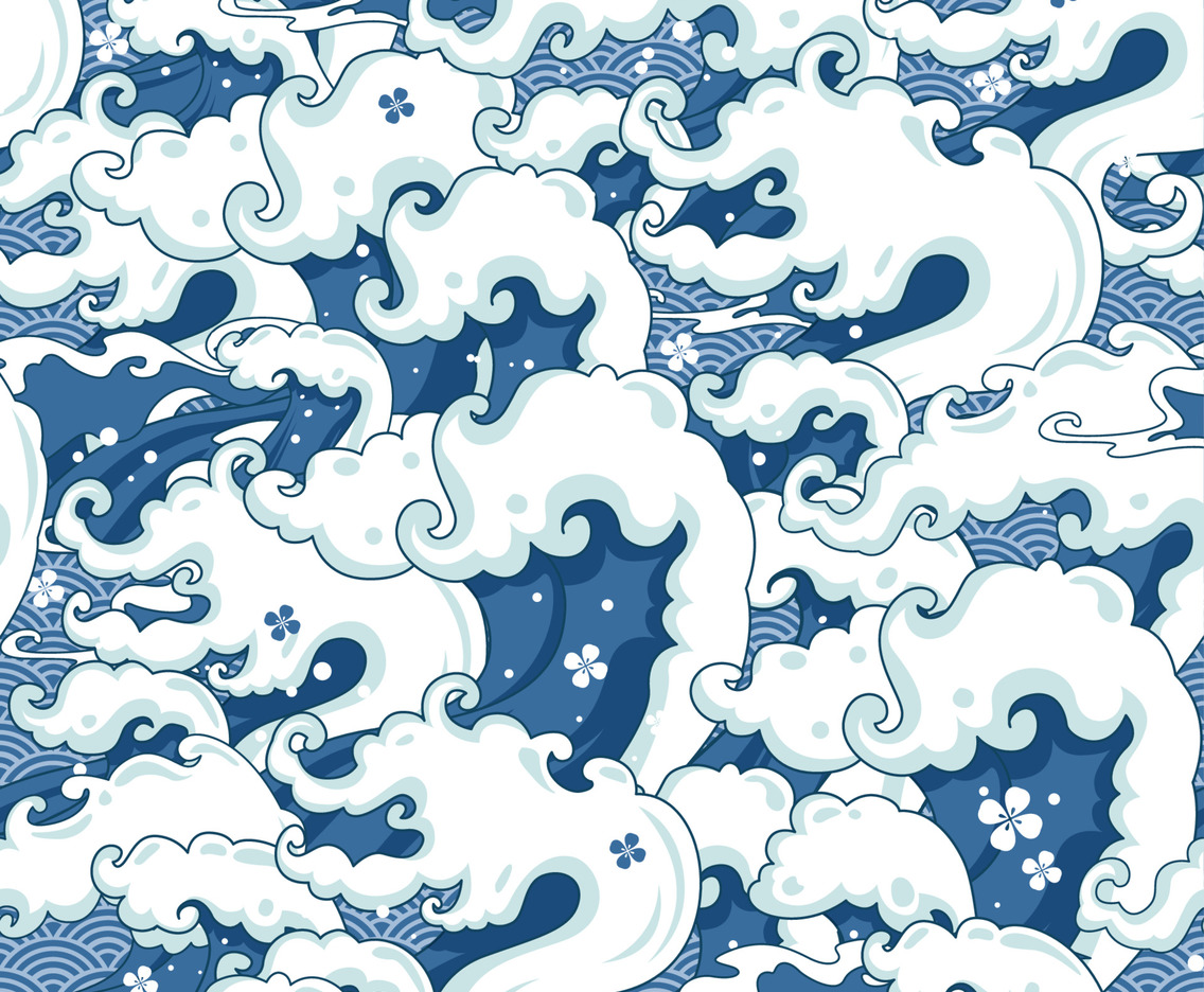 Japanese wave with seamless pattern