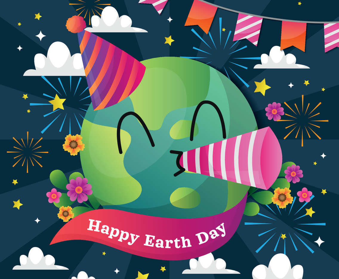 Cute Globe Celebrating Earth Day in Night Background