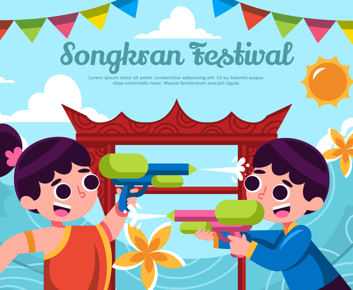 Songkran Festival Background with Character
