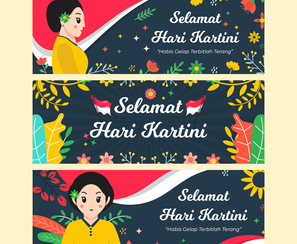 Happy Kartini Day Horizontal Banner Set