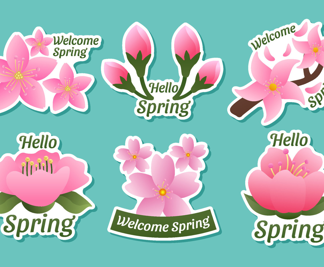 Collection Set of Cherry Blossom Element Sticker