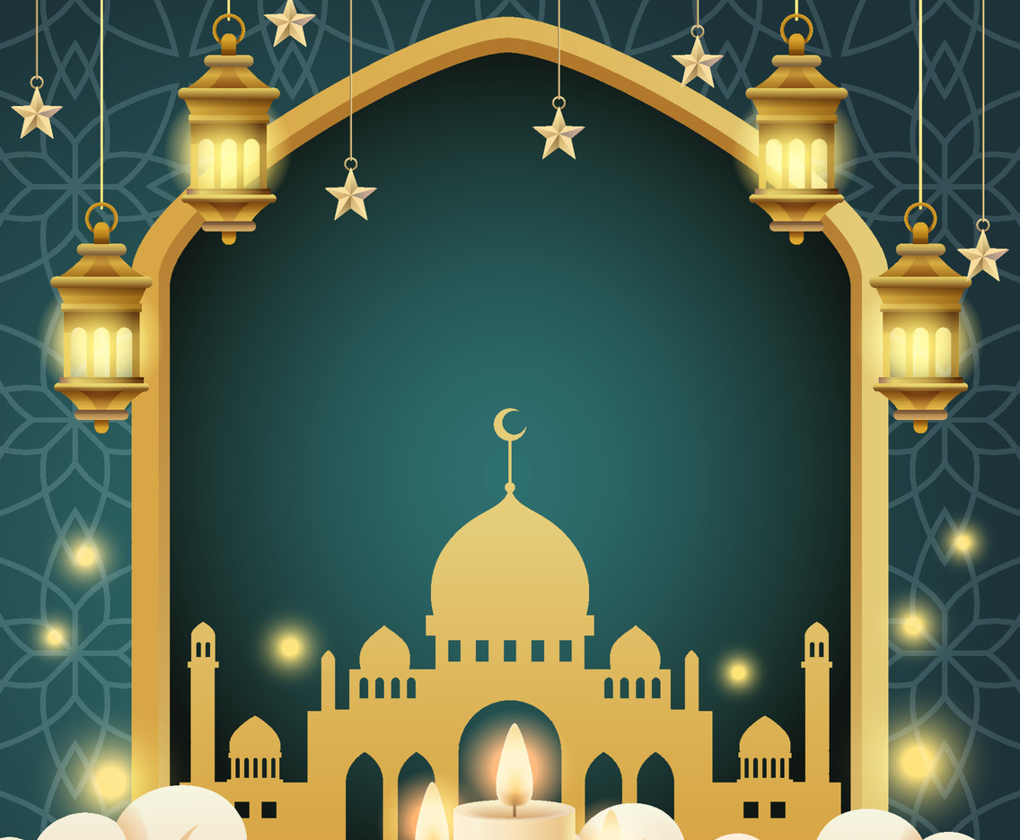 Ramadan Month Background with Mosque and Lantern