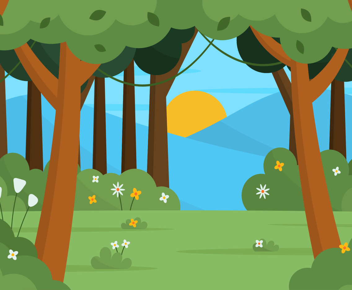 Summer Forest Background with Tent and Campfire