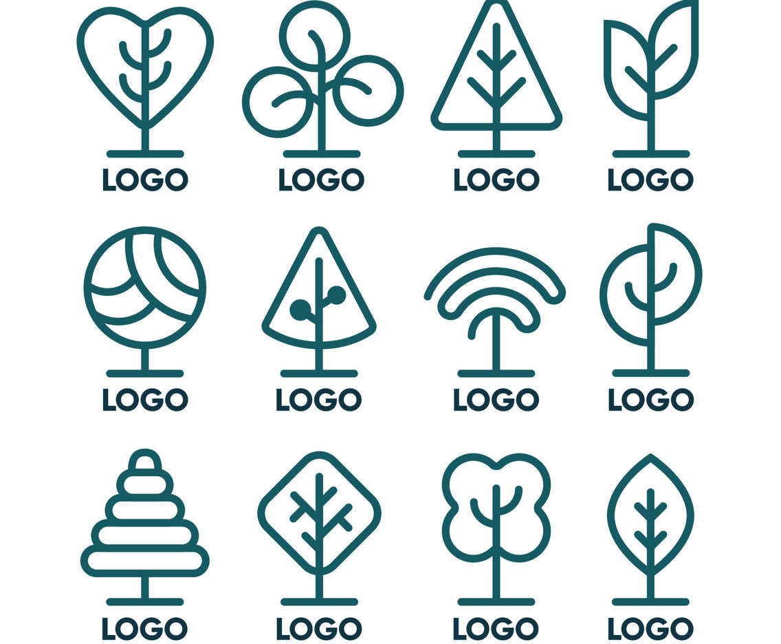 Trees Outline Logo Collection Set
