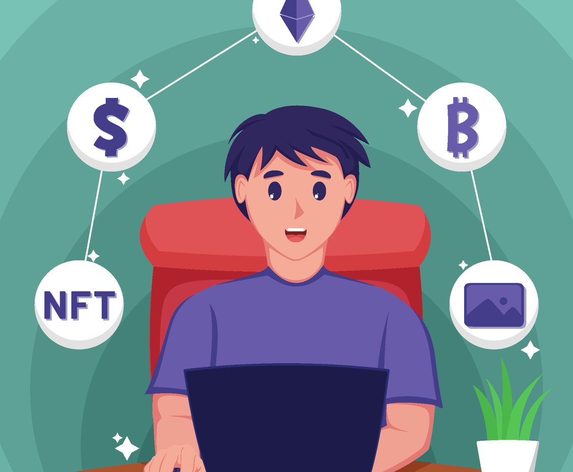 A Man Uploading File To NFT Concept