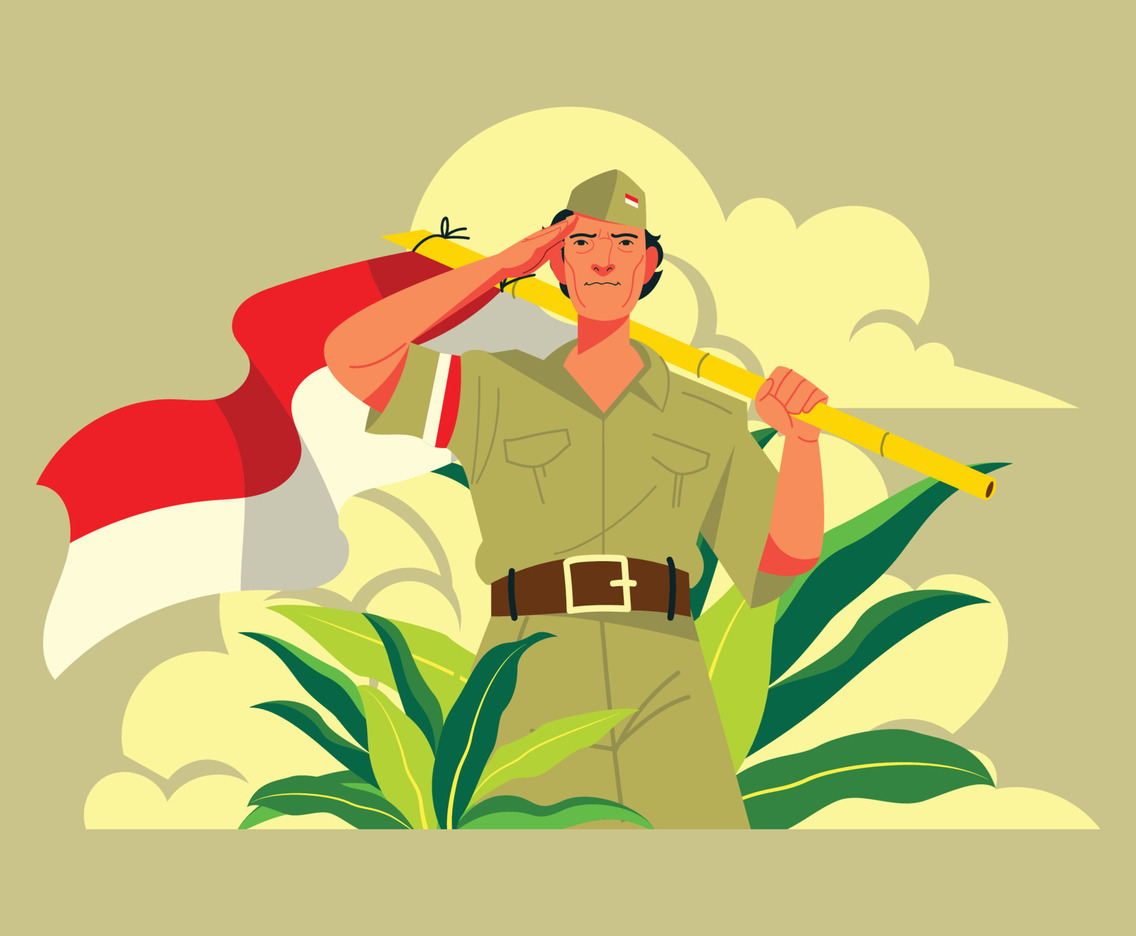 Indonesian Veteran Saluting to Indonesian Flag