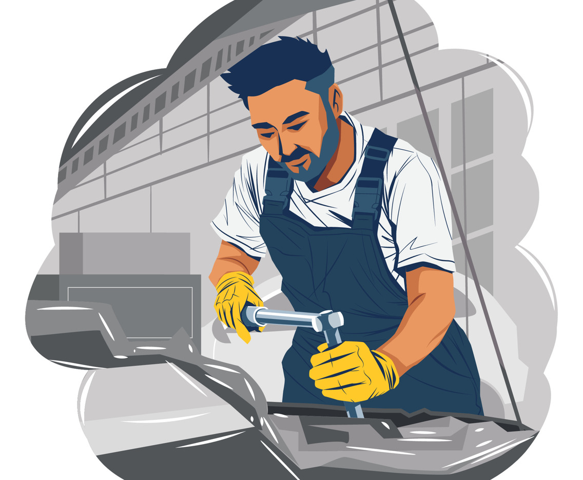 Car Mechanic Technician Fixing Engine Concept