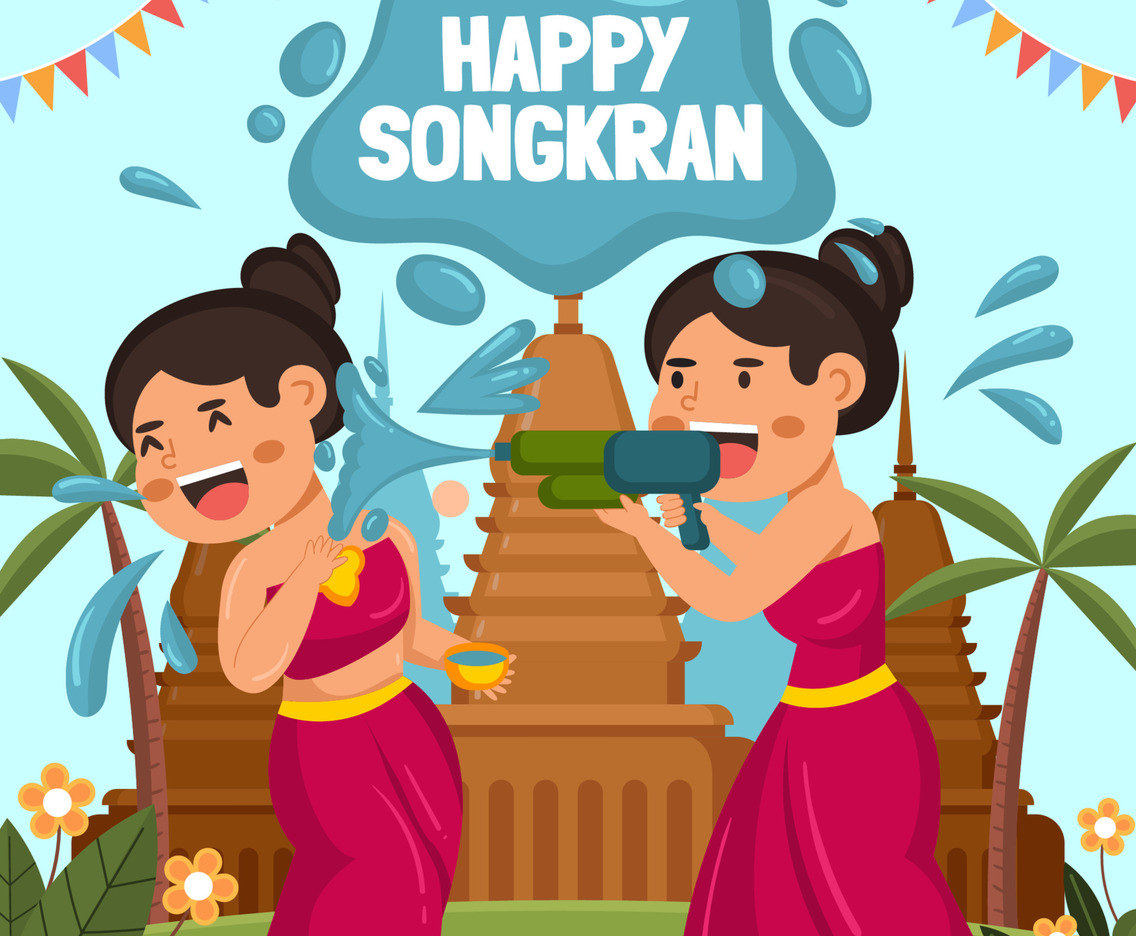 Children Playing Water in Songkran Day Concept