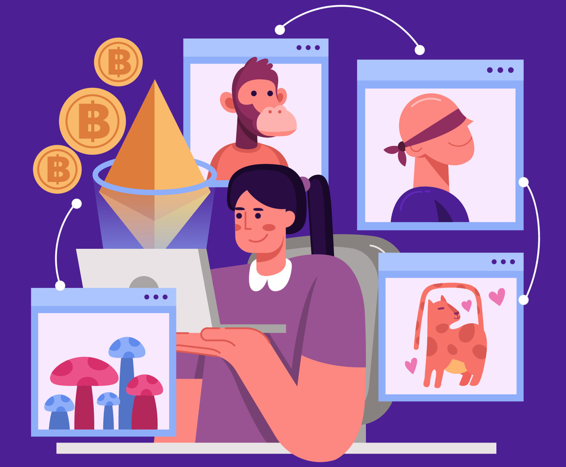 NFT Composition with Coin Icons Servers and Art Collector