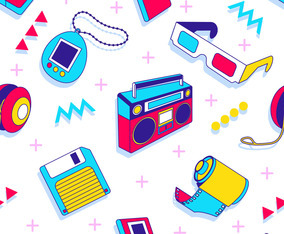 Cassette Tape Seamless Pattern using 90s Style