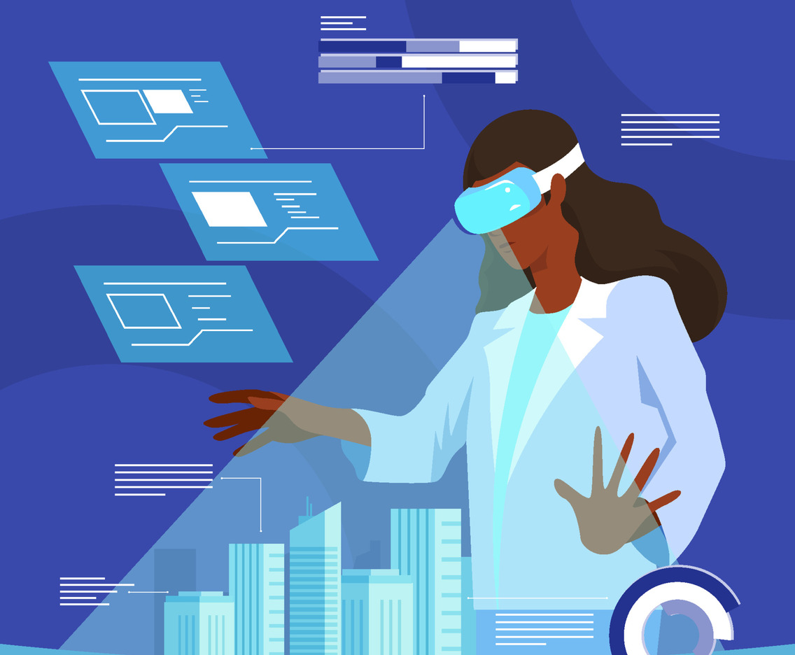 Engineer Use Virtual Reality To Check Data Concept