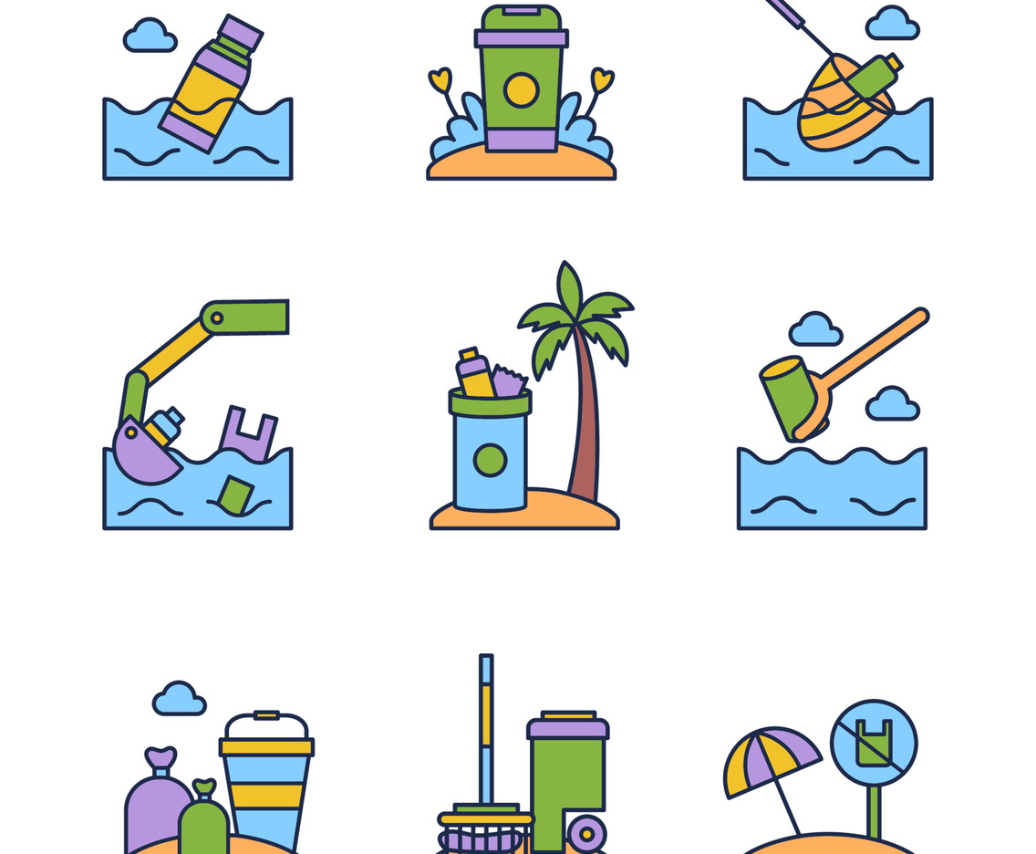 Beach Cleaning Icon Set