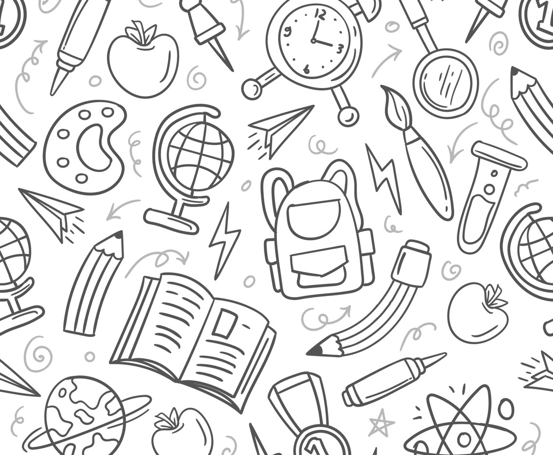 School Supplies in Doodle Style Seamless Pattern