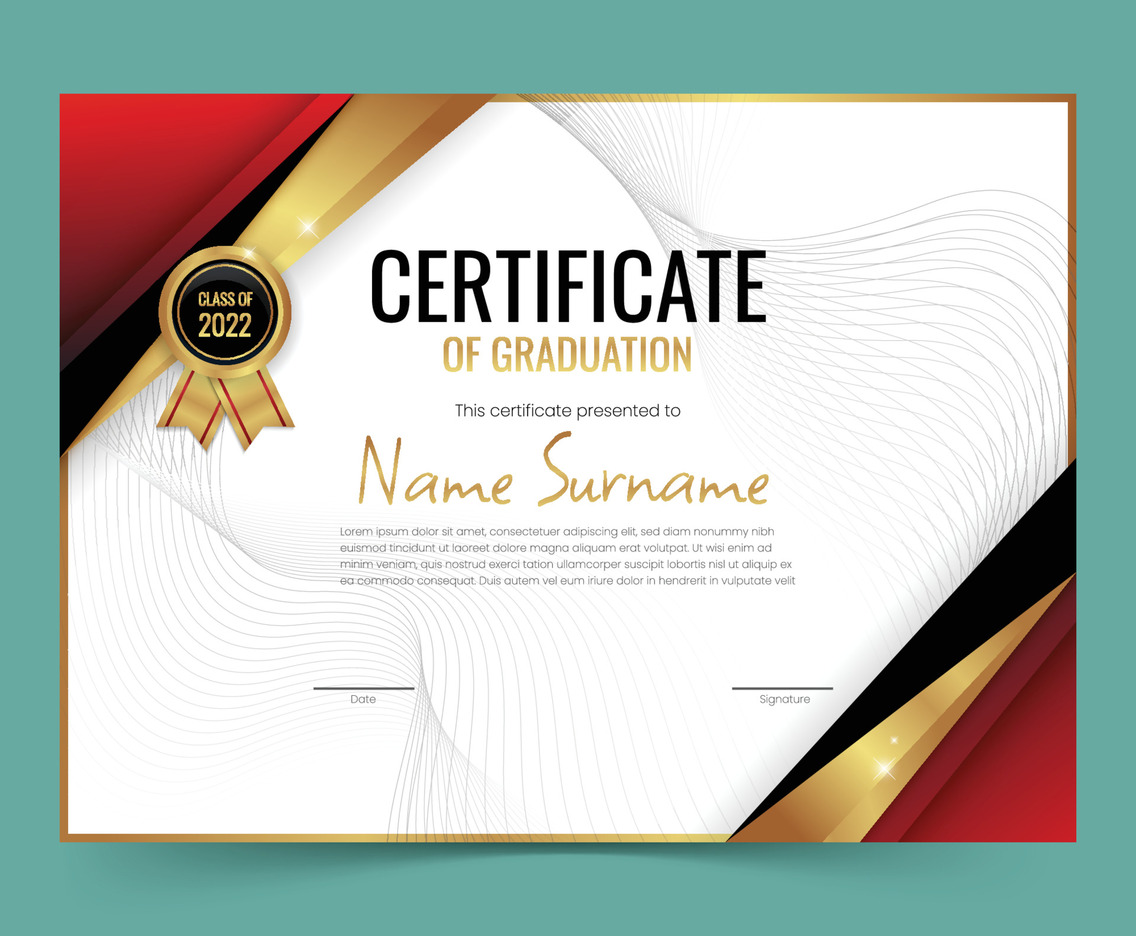 Luxury Graduation Certificate With Red, Black and Gold Border