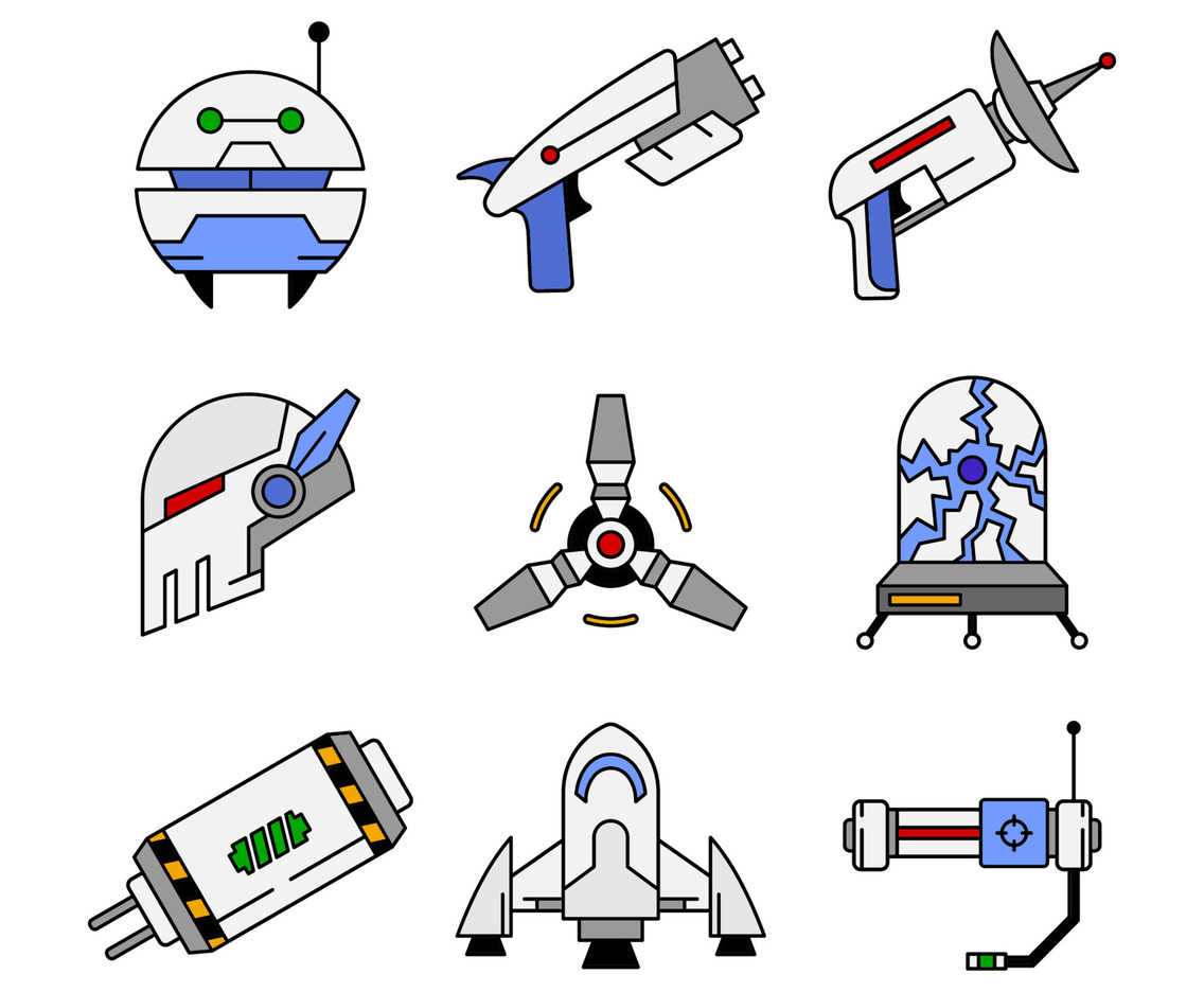 Flat Weaponry and Equipment in Sci Fi Style