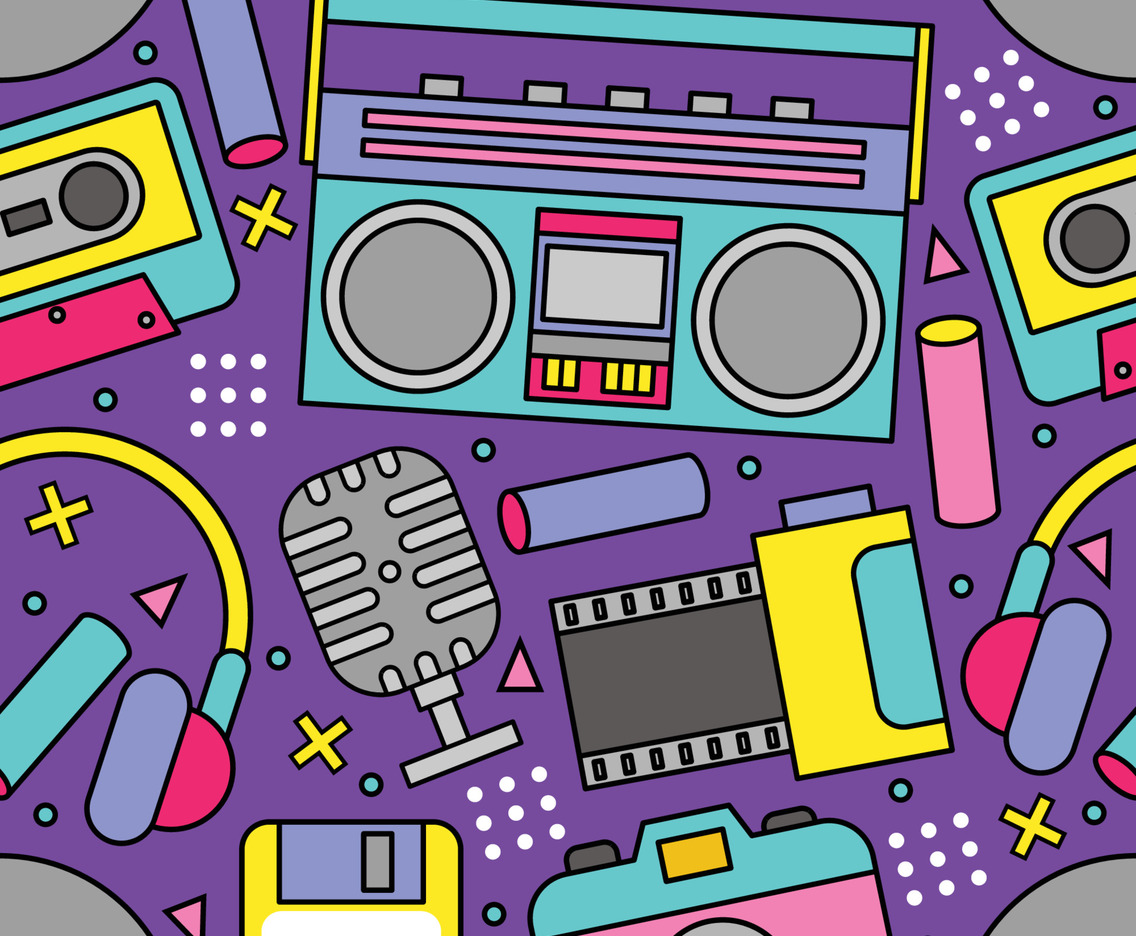 90s Icons With Colorful Style Seamless Pattern Background