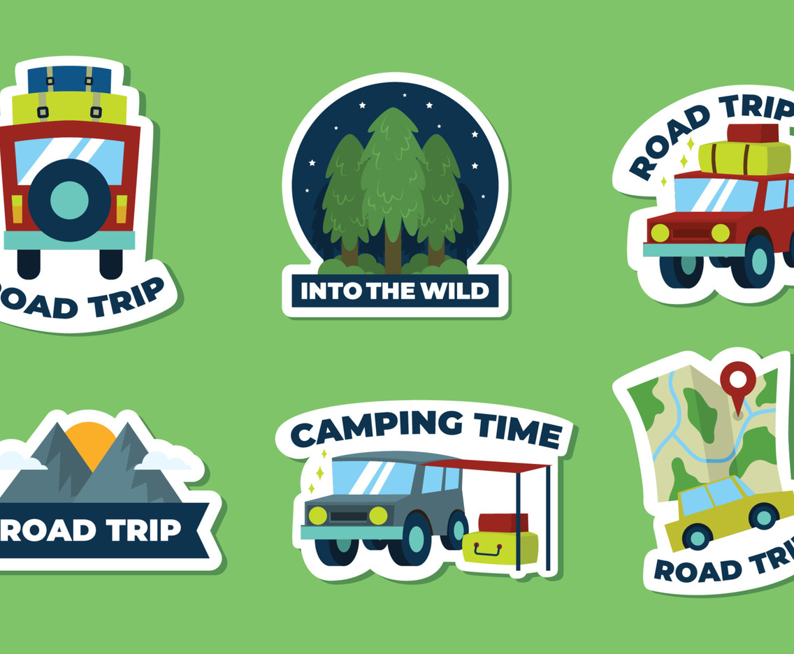 Vacation Road Trip Sticker Cartoon Set