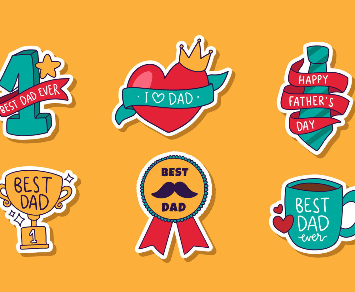 Set of Colorful Hand Drawn Father's Day Sticker