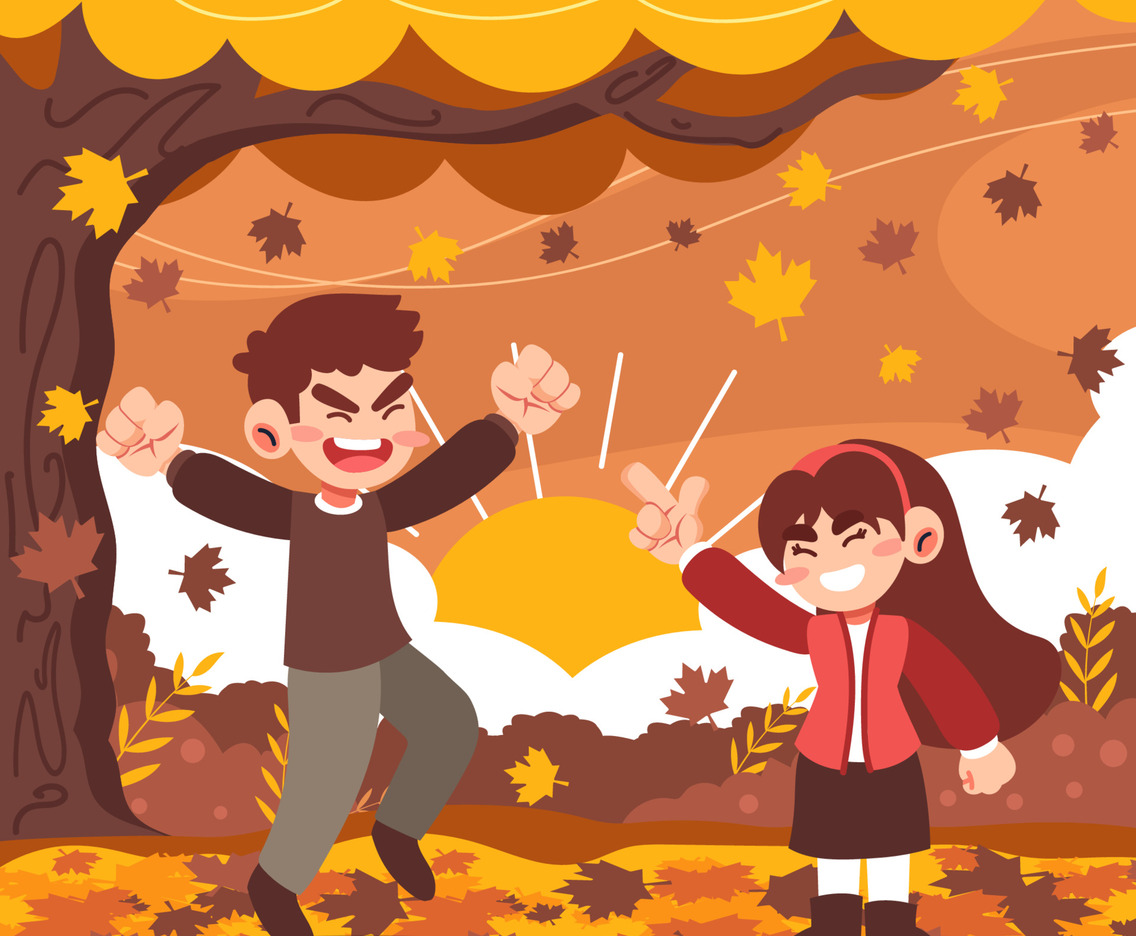 Brothers and Sisters Playing in Autumn