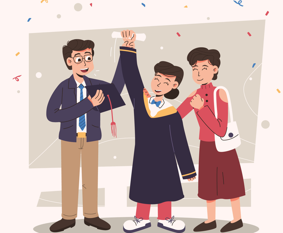 Celebrating Graduation with Parents Concept