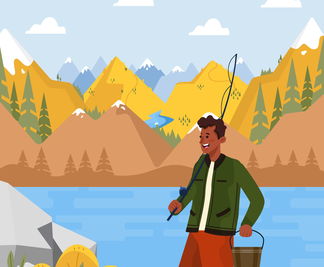 Fisherman Going Fishing at Fall Season Concept