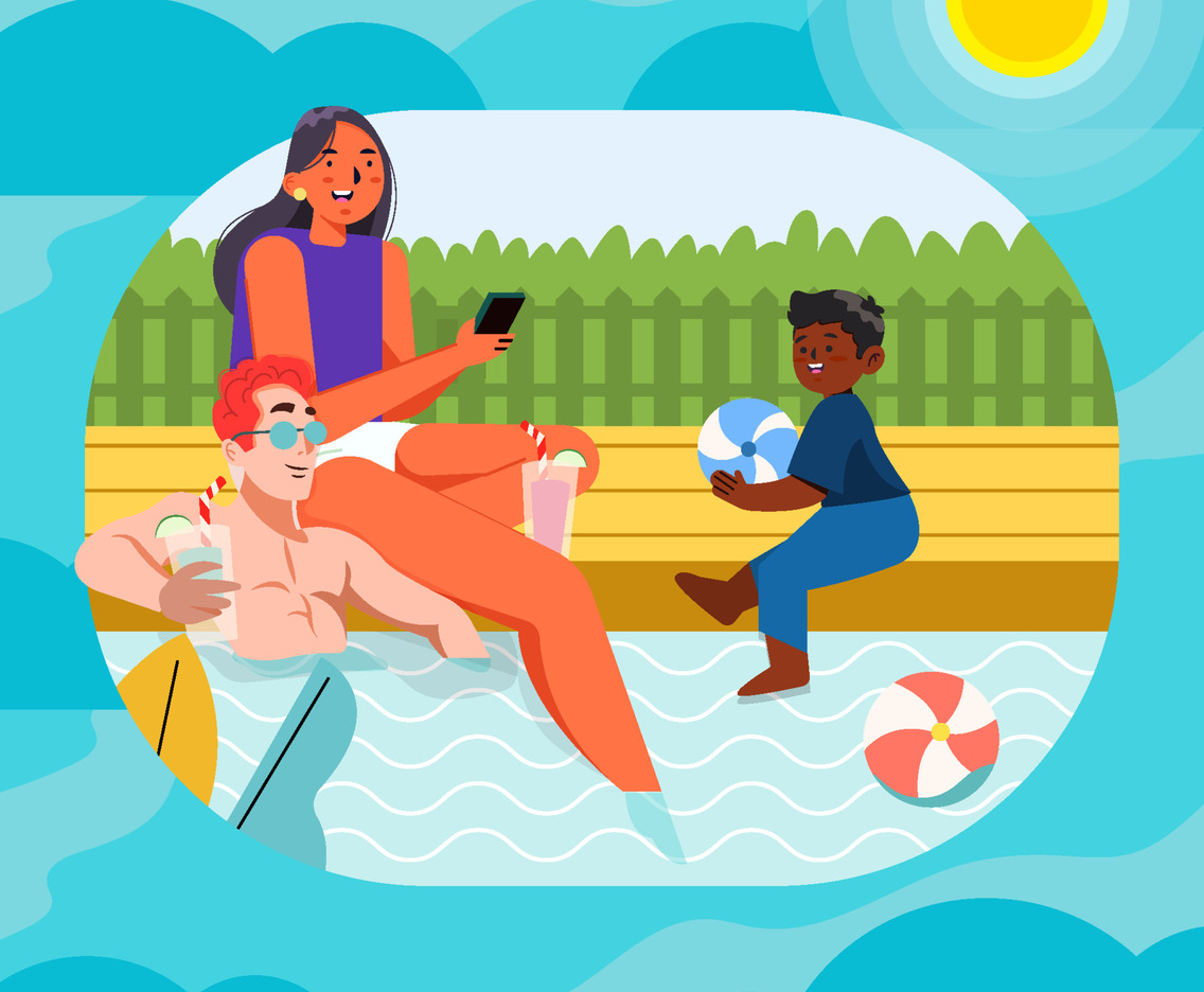 Parents and Adopted Boy Play in The Pool