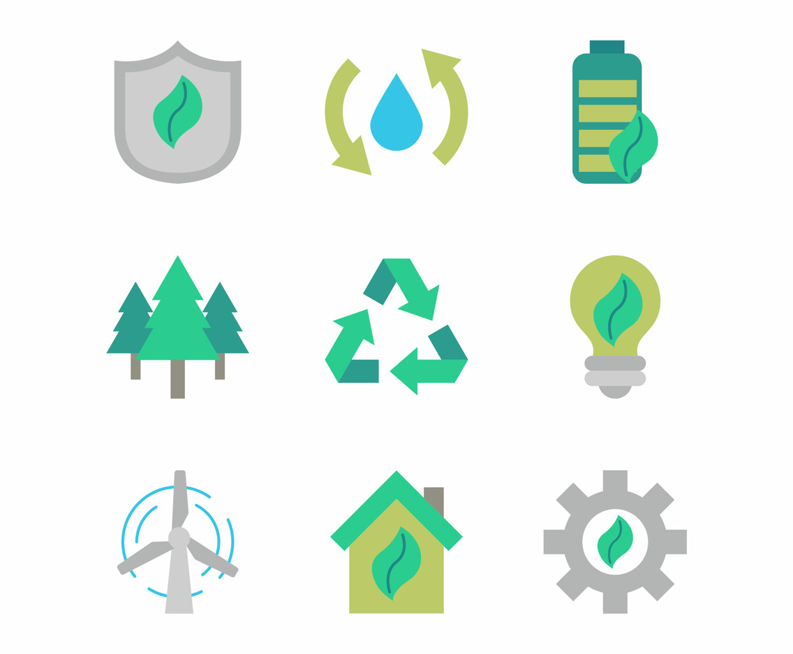 Green Technology Simple Color Icon Collection