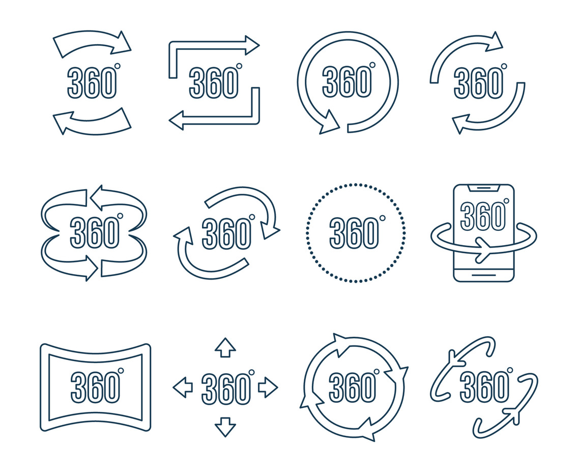 360 Degree Icon Set With Outline Style