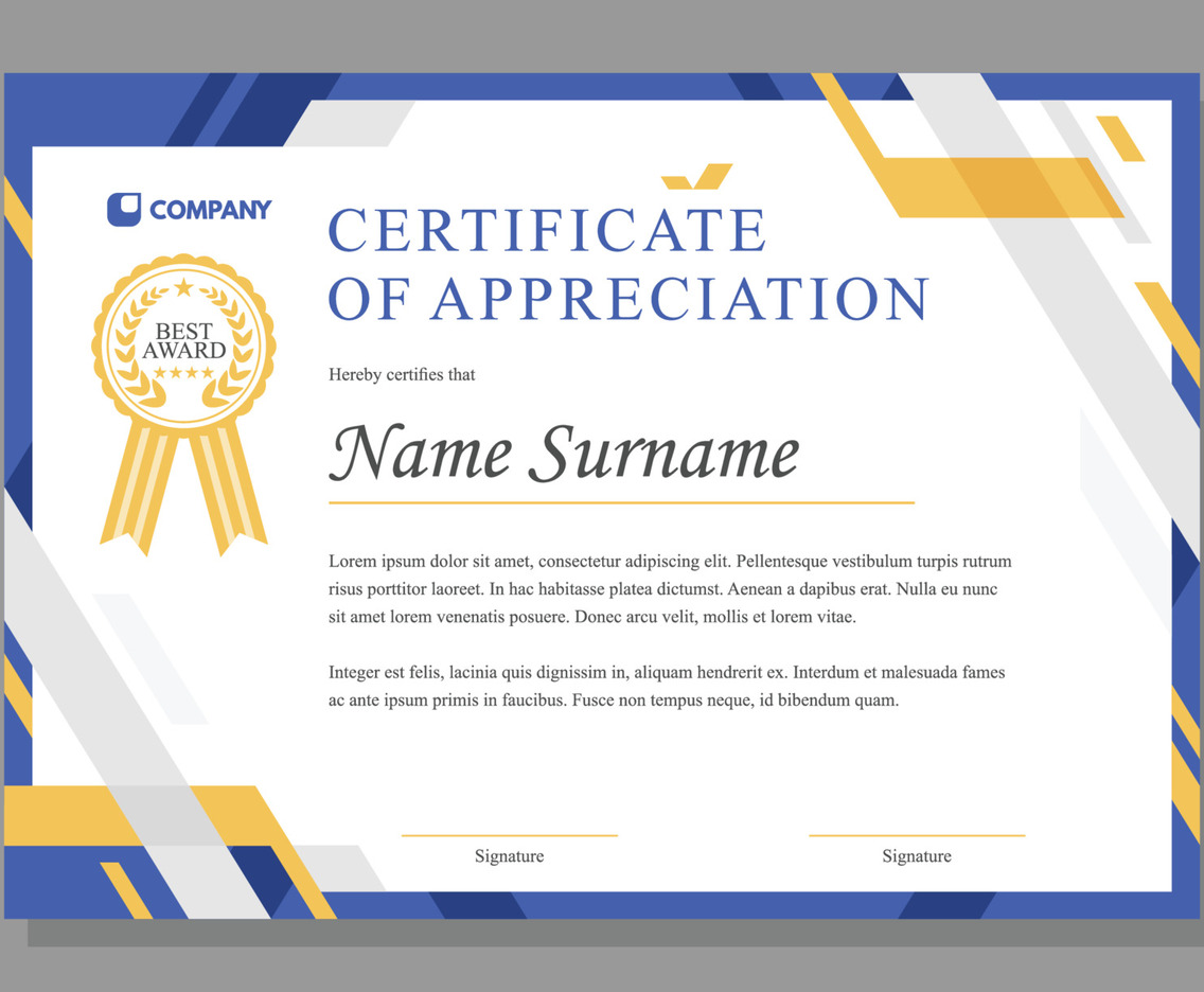 Professional Appreciation Certificate
