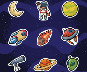 Cartoon Space Sticker Vector Set | FreeVectors
