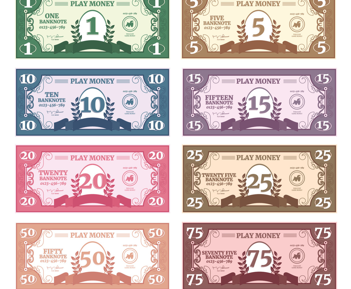 Realistic Board Game Play Money Mock Up Template