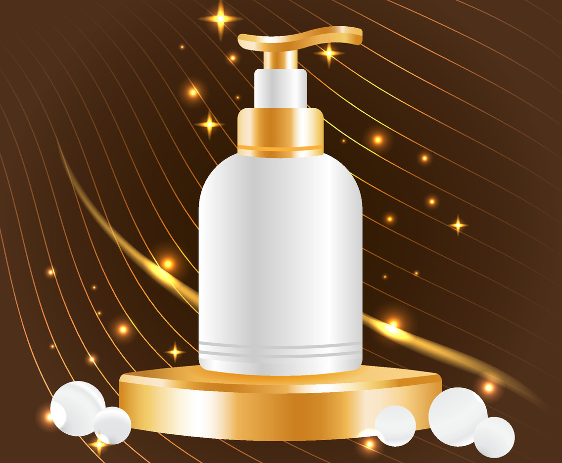 Realistic Gold Beauty Pump Bottle Template