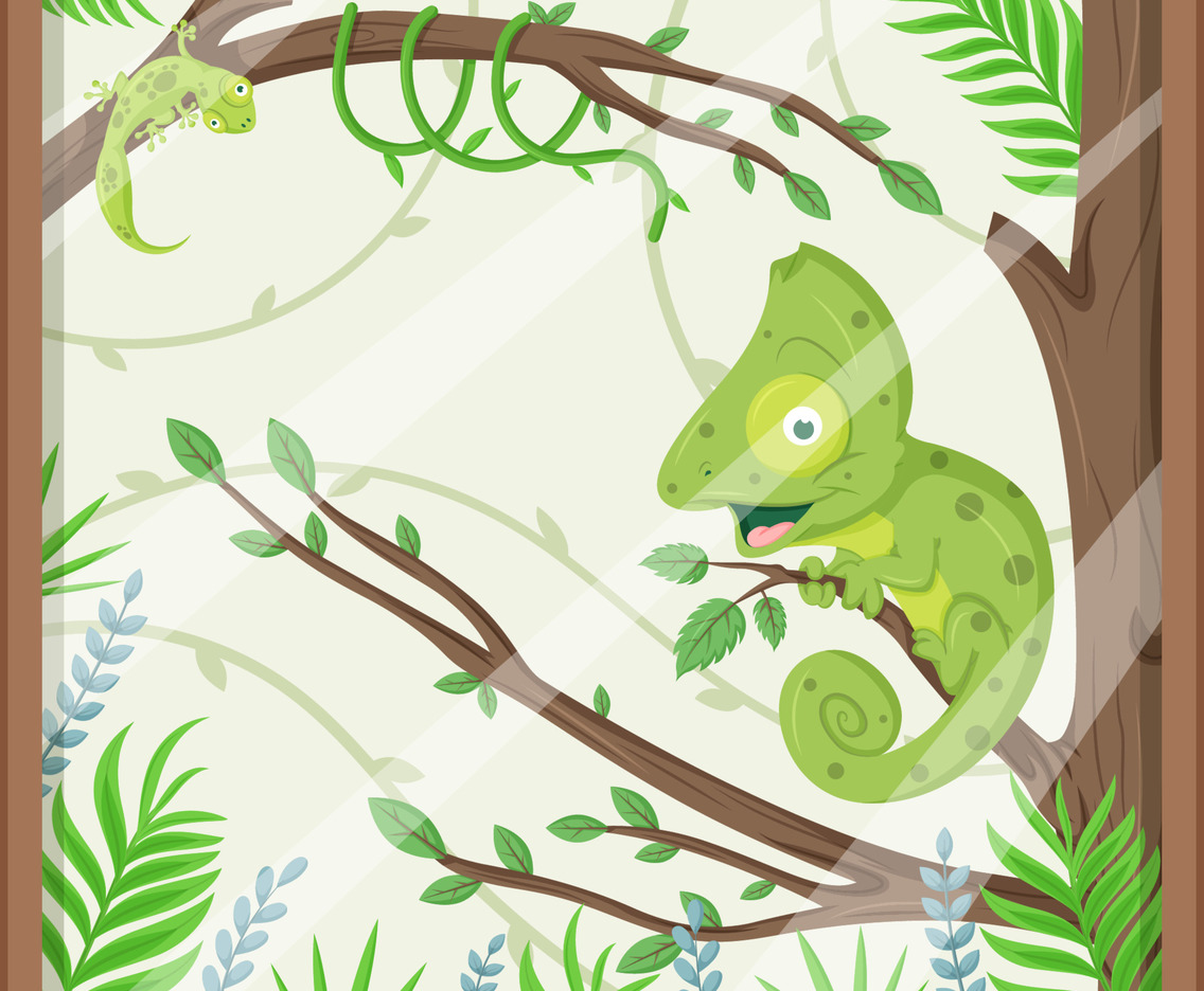 Exotic Pets Terrarium With Chameleon and Gecko