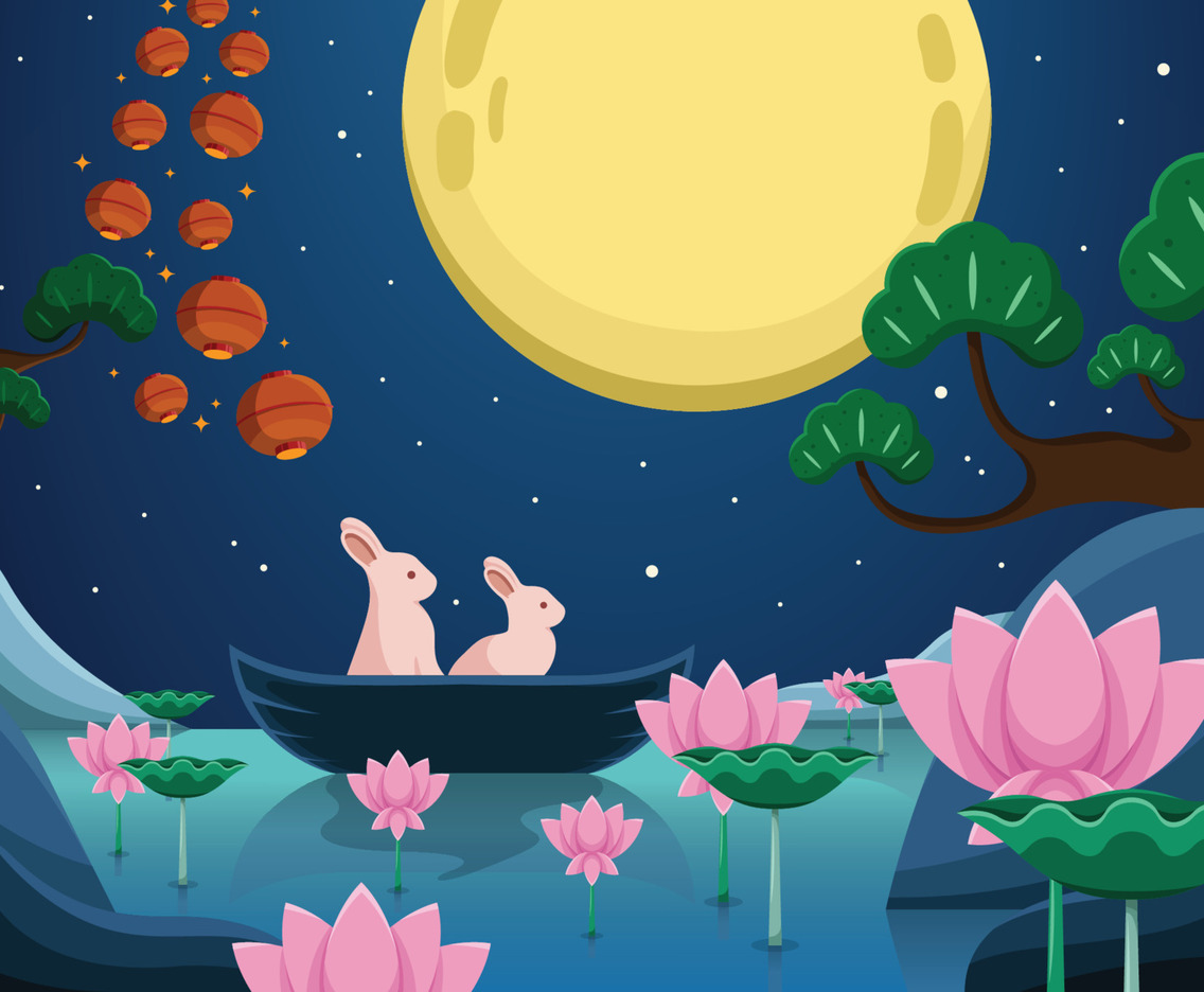 Festivity Mid Autumn Illustration With Bunny Couple Concept
