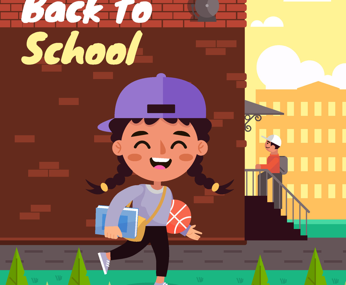 Girl With Cap Going Into School Concept