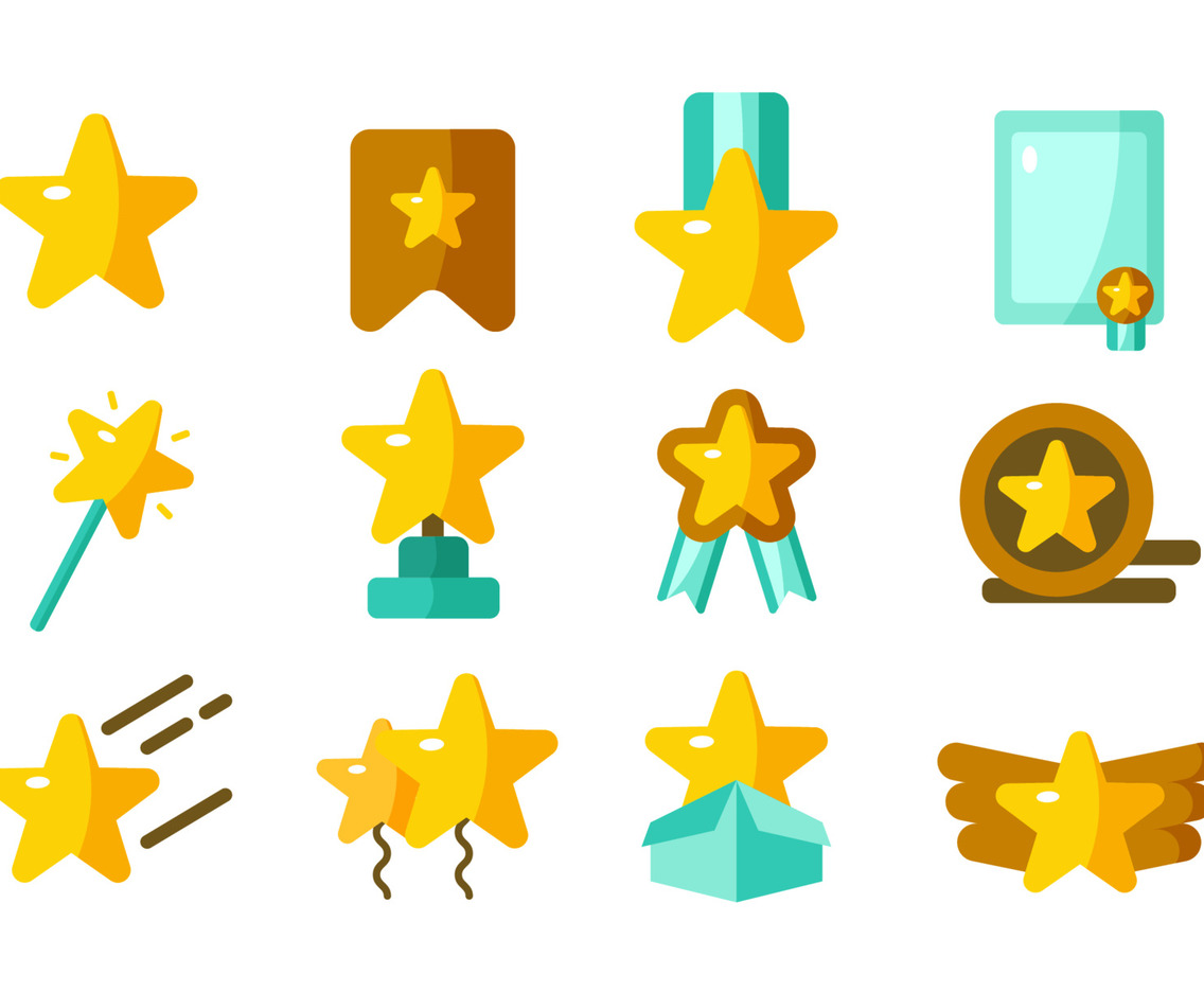 Cute Shining Star Icon Set