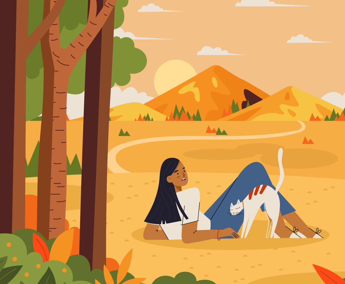 Woman Playing With Her Pet Cat at Outdoor Concept