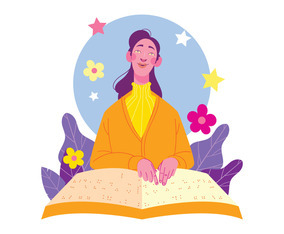 Blind Women Reading Book