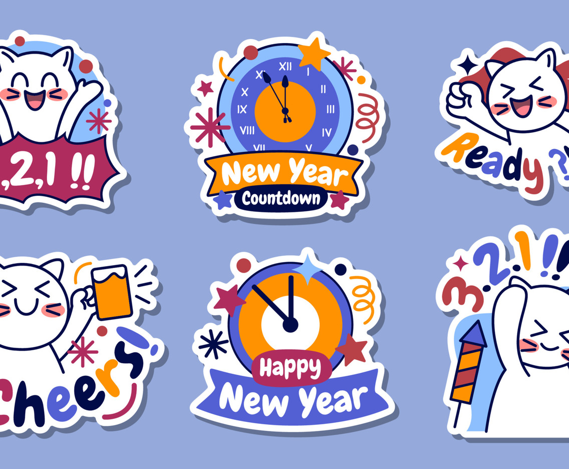 New Year Countdown Greeting Sticker Set