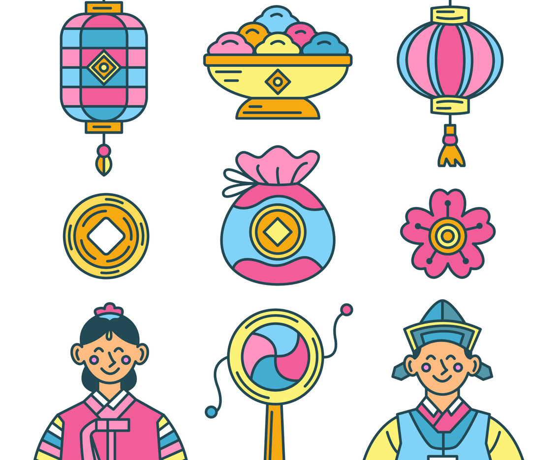 Simple Colorful Seollal Festivity Icon Set