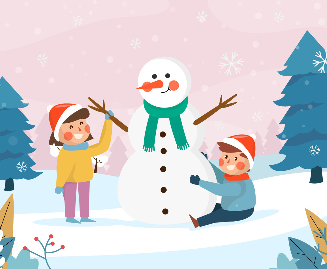 Celebrate Christmas With Happy Children And Snowman